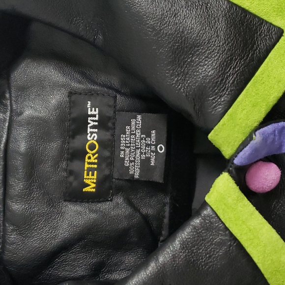 METROSTYLE Leather Jacket with Colorful Trim and Buttons - Picture 6 of 9
